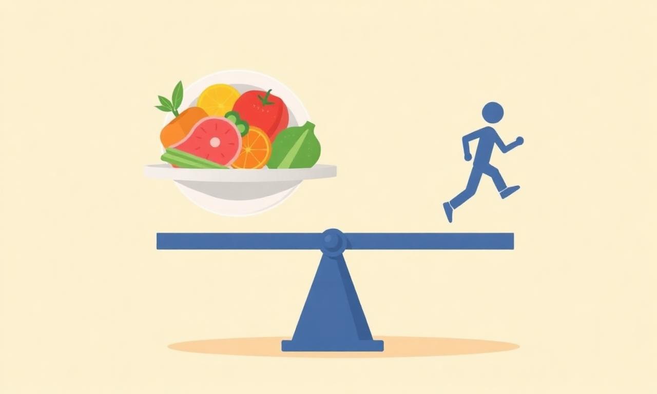 Calorie Deficit Explained Illustration of a balance scale with food on one side and physical activity on the other, representing calorie balance